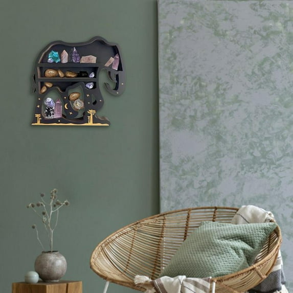 Elephant Crystal Wall Rack Wooden Wall Rack Crystal Display Storage Rack Hanging Floating Rack