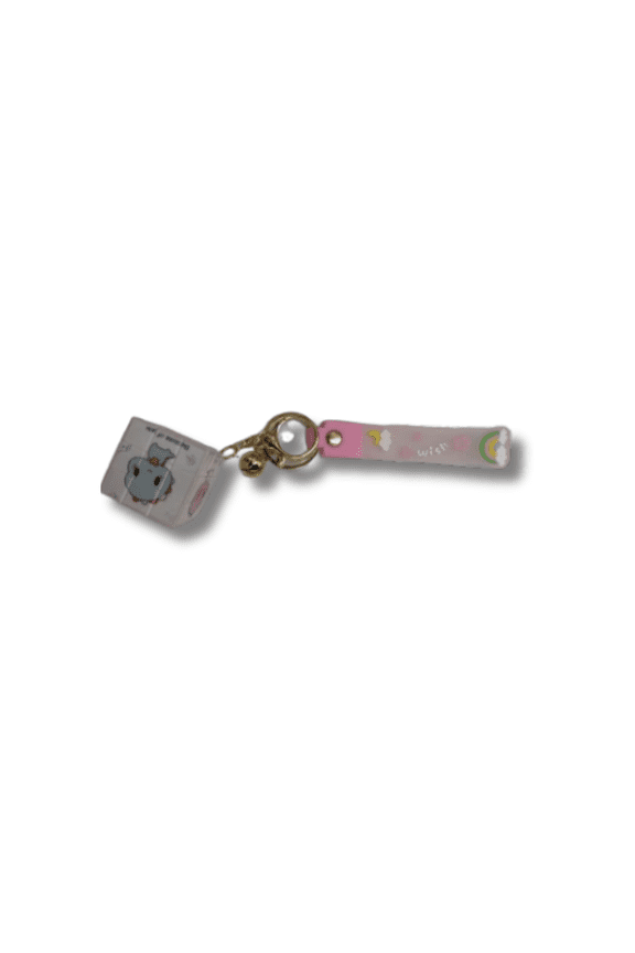 Elephant Cube Charm Keychain with Pink Wish Strap