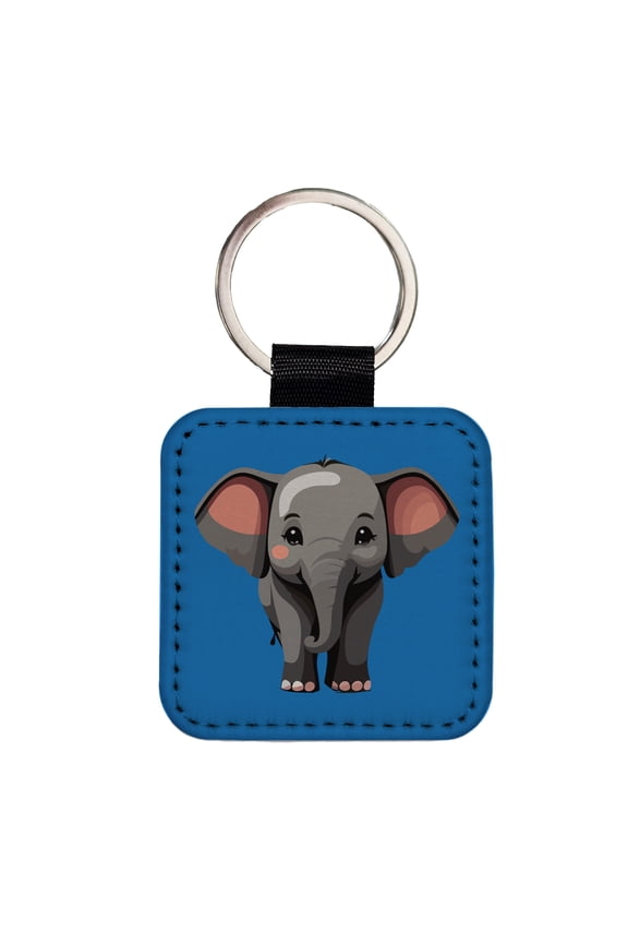 Elephant Cute Standing Faux Leather Square Keychain
