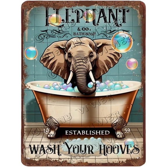 Elephant Decor Wash Your Hooves Retro Aluminum Sign 12x16 IN Metal Tin Sign Funny Bathroom Decor Elephants Gifts Elephant Wall Decor for Home Boho Chic Decor Farmhouse Decor