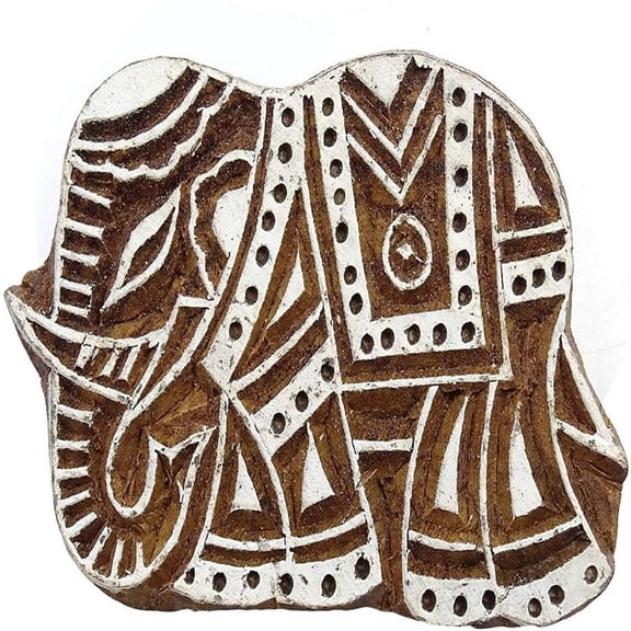 Elephant Decorative Blocks Wooden Textile Stamps Printing Block Handcarved Stamp