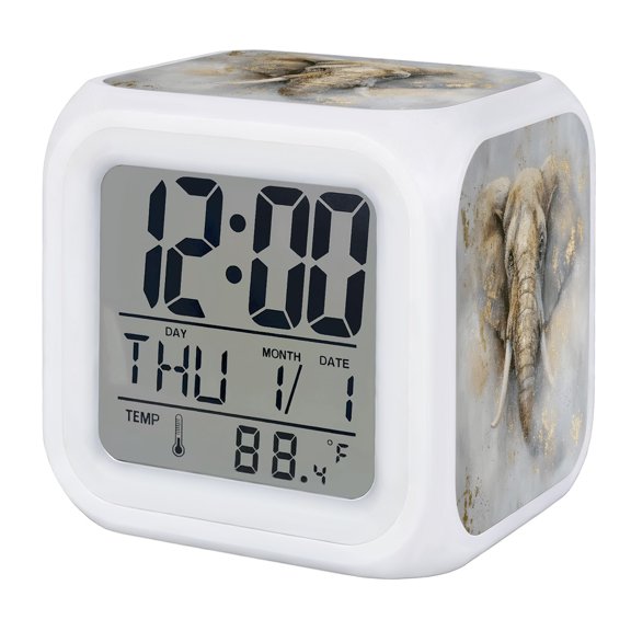 Elephant Digital Alarm Clock for Bedrooms, Smart LED Alarm Clock with 7 Color Changing Night Light, Aesthetics Contemporary Luxury Animals Silent Wake Up Clocks for Sleep Study Cooking 3.2"x3.2"