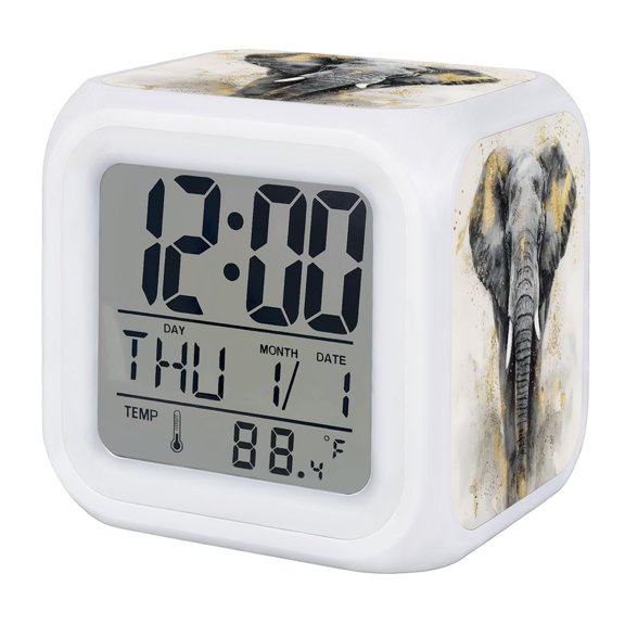 Elephant Digital Alarm Clock for Bedrooms, Smart LED Alarm Clock with 7 Color Changing Night Light, Splashing Aesthetics Contemporary Luxury Silent Wake Up Clocks for Sleep Study Cooking 3.2"x3.2"