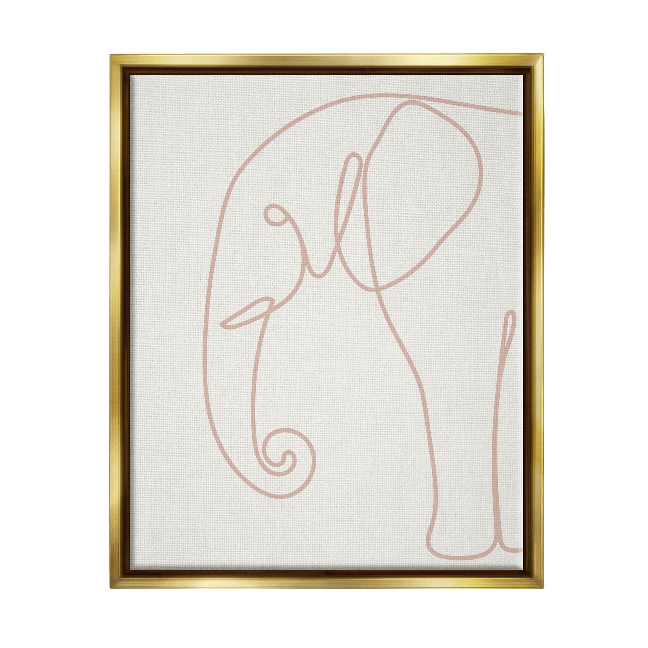 Elephant Doodle Outline Shape Animals & Insects Graphic Art Metallic Gold Framed Art Print Wall Art