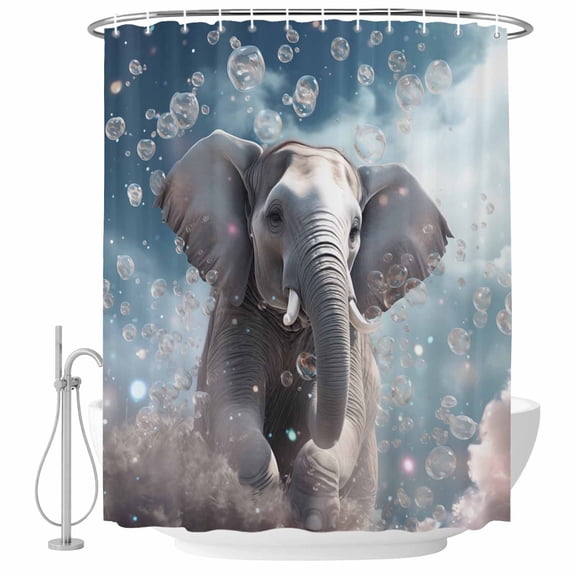 Elephant Dreamy Bubble Fabric Shower Curtain Sky Cloud Washable Shower Curtains for Bathroom, Waterproof Bath Curtain with Hooks Home Decor 72x72in