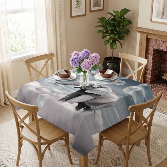 Elephant Dreamy Bubble Square Tablecloth 54x54 Inch Sky Stars Cloud Waterproof Polyester Tablecloth for Dining Table, Washable Table Cover for Kitchen Dining Room Wedding Decoration,Stain Resistant
