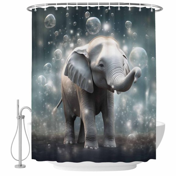 Elephant Dreamy Glittering Bubble Fabric Shower Curtain Sky Cloud Washable Shower Curtains for Bathroom, Waterproof Bath Curtain with Hooks Home Decor 72x72in