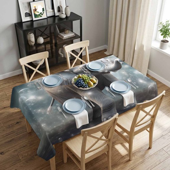 Elephant Dreamy Glittering Bubble Rectangle Tablecloth 52x70 Inch Sky Cloud Waterproof Polyester Tablecloth for Dining Table, Washable Table Cover for Kitchen Dining Room Decoration,Stain Resistant
