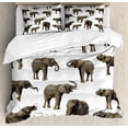 thumbnail image 1 of Elephant Duvet Cover Set Queen Size, Group of Elephants Tusk Ear Large Wild Life Jungle Mammal Forest Jungle Life, Decorative 3 Piece Bedding Set with 2 Pillow Shams, Sepia White, by Ambesonne, 1 of 3