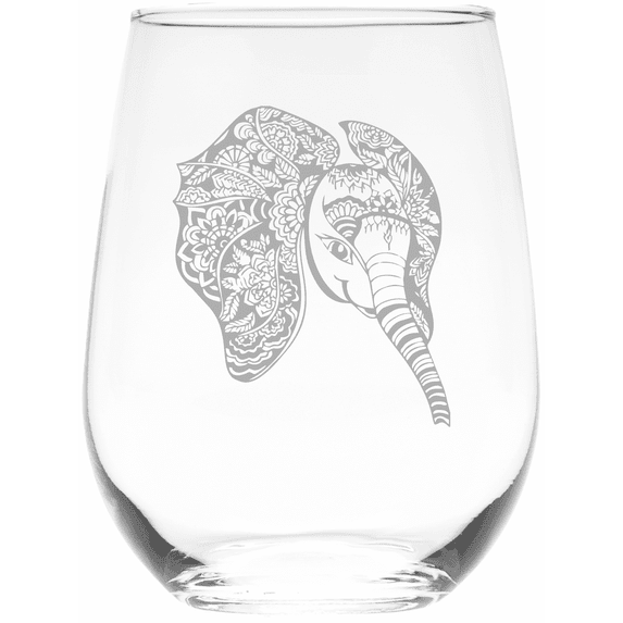 C&M Personal Gifts 17 oz Elephant Stemless Wine Glass - Elephant Themed Gift (Style E4)