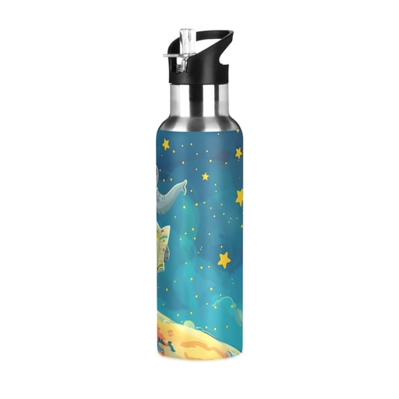 Elephant Earth Stars Moon Sports Bottle with Straw Stainless Steel Water Jug Portable Thermal Cup Leak-proof 600ML