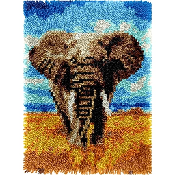 Elephant Easy DIY Latch Hook Rug Kits DIY Tapestry Crochet Hooking Mat Making Kits With Printed Pattern Canvas Needlework Kits 52x38cm n-12)