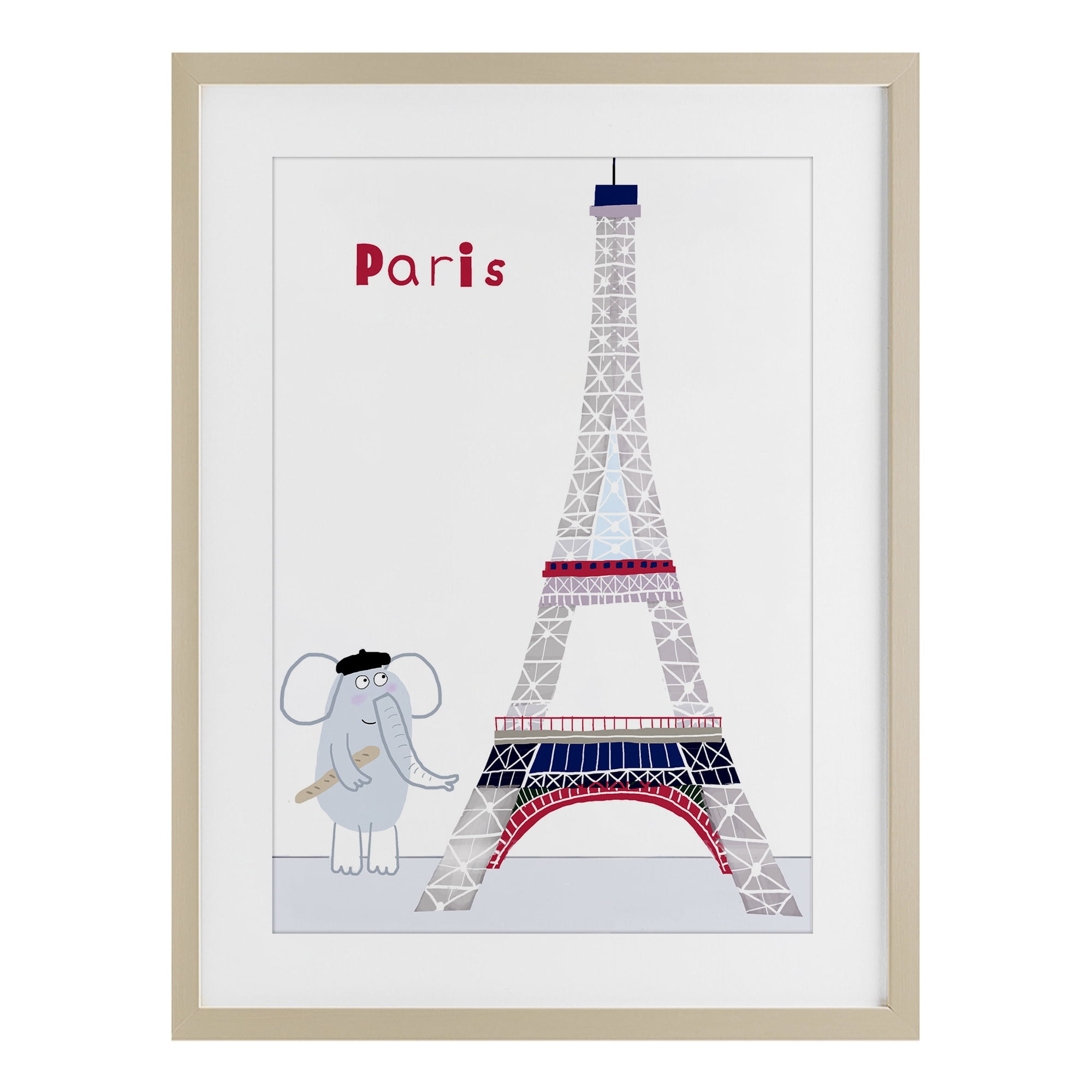 Elephant & Eiffel Tower Birch Framed Print Under Glass, design by Carla Daly