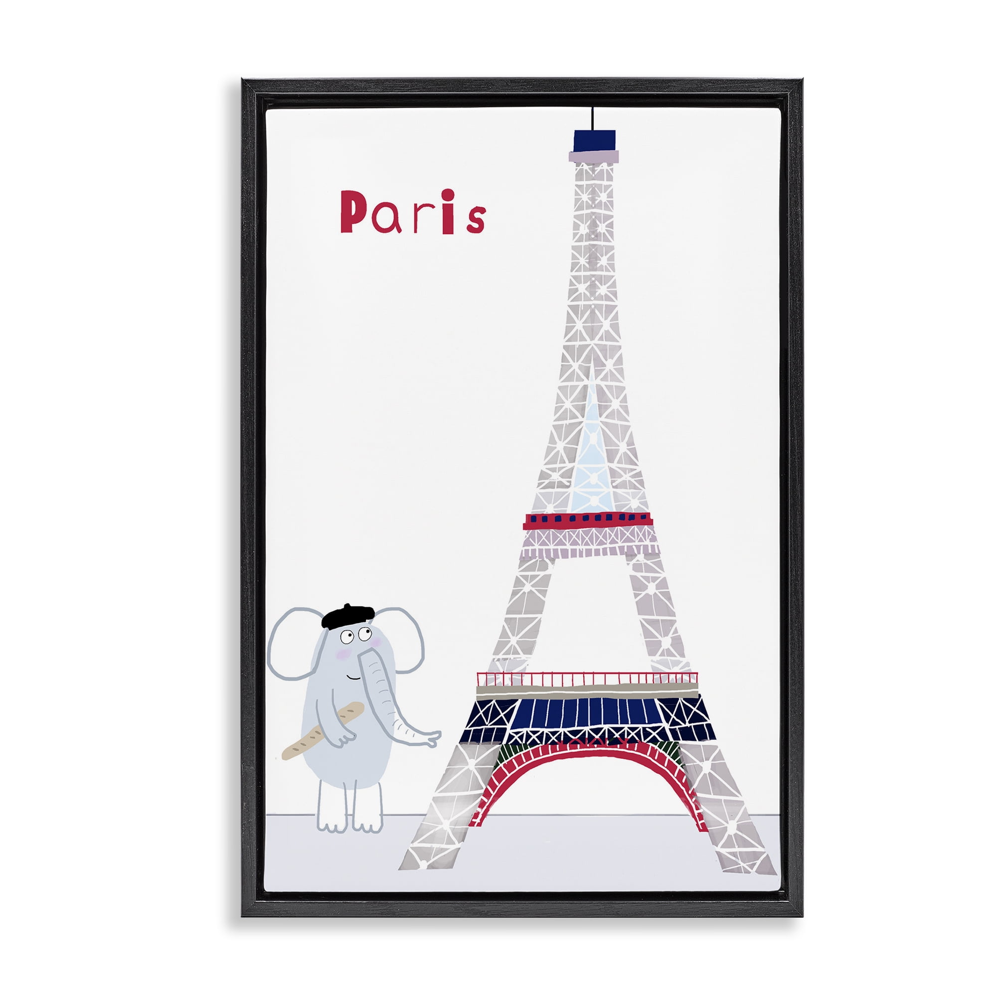 Elephant & Eiffel Tower Black Framed Floater Canvas Wall Art, design by Carla Daly
