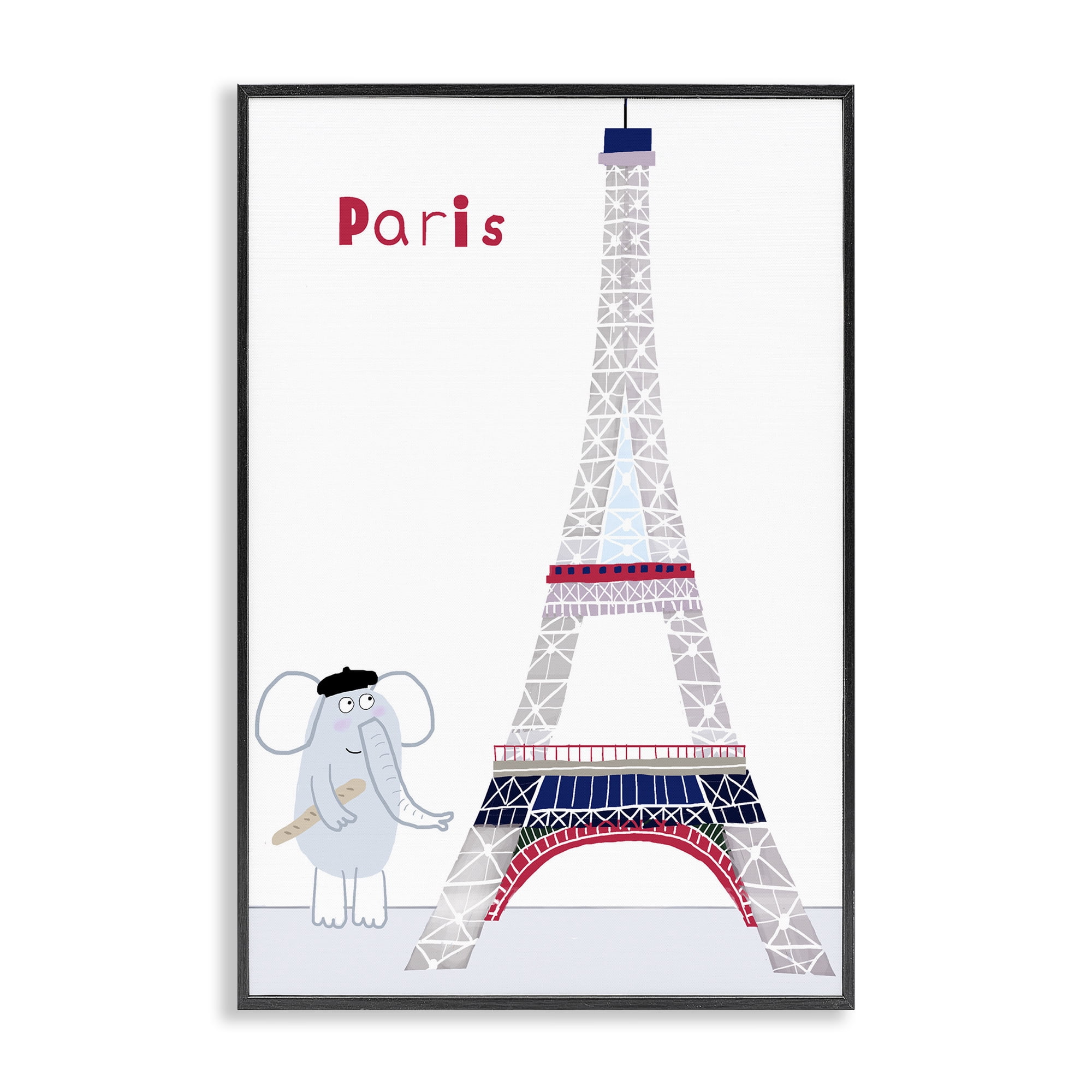 Elephant & Eiffel Tower Black Framed Giclee Art, design by Carla Daly