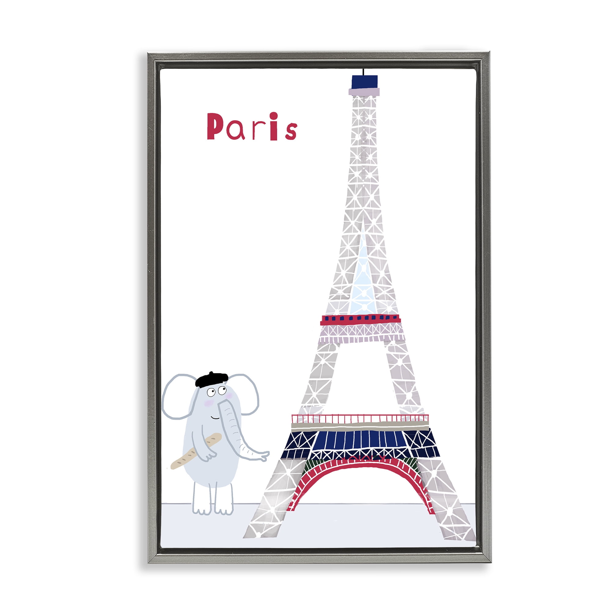 Elephant & Eiffel Tower Gray Framed Floater Canvas Wall Art, design by Carla Daly