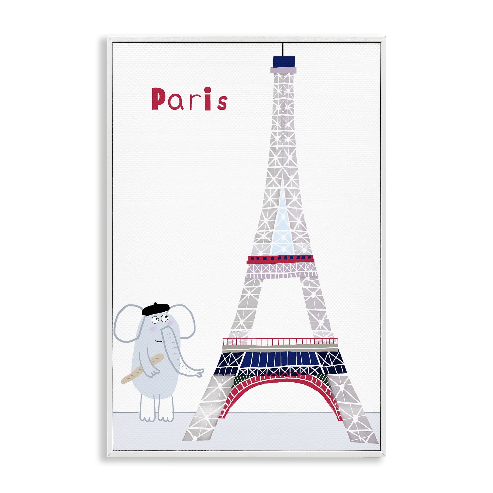 Elephant & Eiffel Tower White Framed Giclee Art, design by Carla Daly