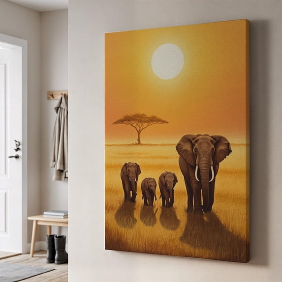 Elephant Family African Sunset Savannah Warm Safari For Rustic Modern ...
