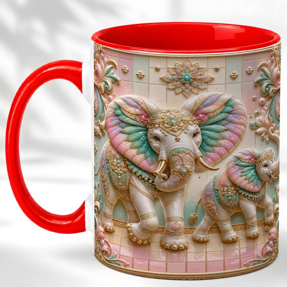 Elephant Family Coffee Mug, Pastel Floral Elephant Mug, Ceramic Cup