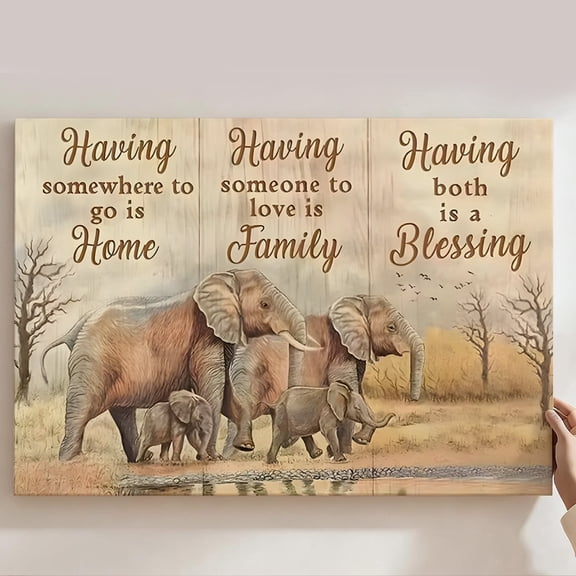 Elephant Family Framed Canvas Prints Wall Art, Home Family Blessing Quote Wall Decor, Rustic Safari Animal Home Decor For Living Room Bedroom, Heartwarming Gift For Family 8*12inch(20*30cm)