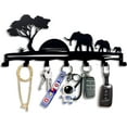 thumbnail image 1 of Elephant Family Metal Key Hook Rack - African Savannah Sunset Wall Decor - Practical and Artistic Key Organizer, Hallway, Kitchen, Office, 1 of 14