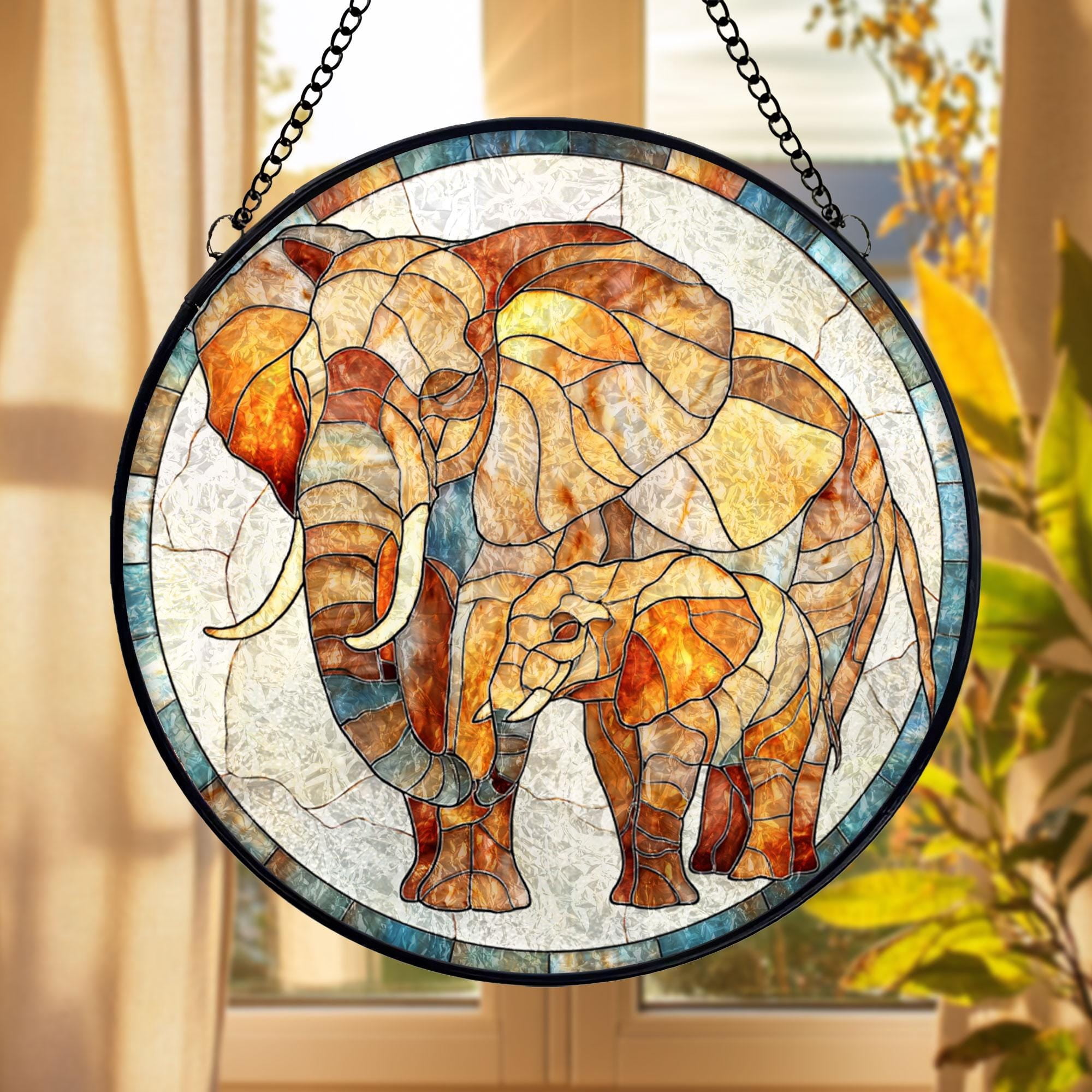 Elephant Family Stained Glass Suncatcher Wildlife Window Hanging Safari ...