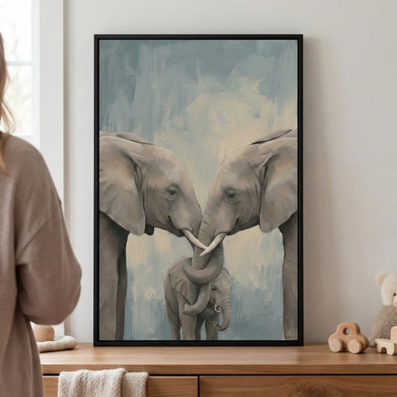 Elephant Family Wall Art Safari Nursery Decor Intertwined Trunks Art Grey Unframed Paper Poster 8x10in