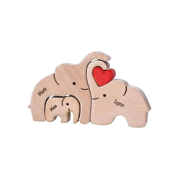 Elephant Family Wooden Sculpture, Hand Carved Living Room Tabletop Ornament, Wooden Decoration for Home, Family Themed Art Piece, Rustic Decor,B