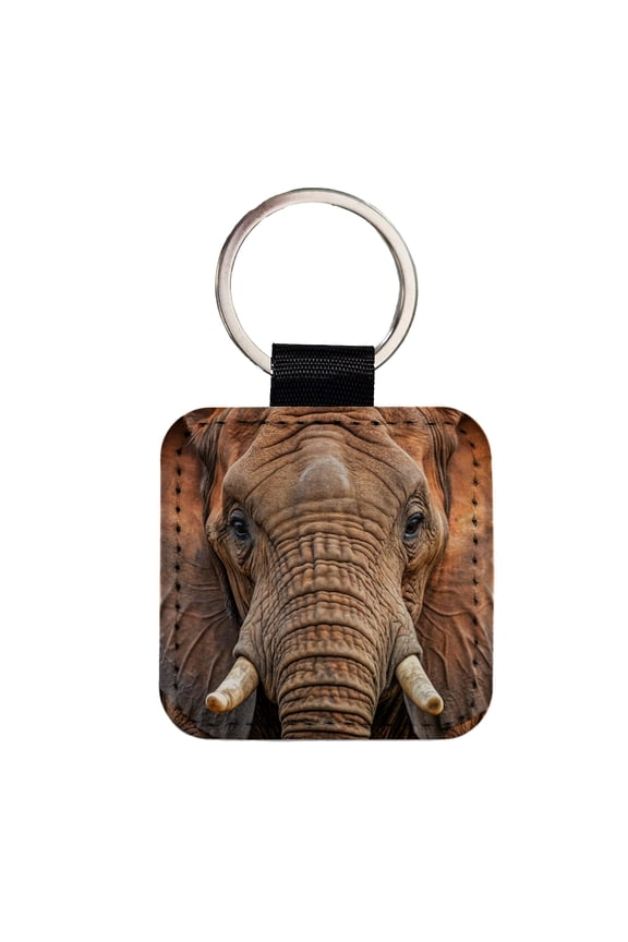 Elephant Faux Leather Square Keychain