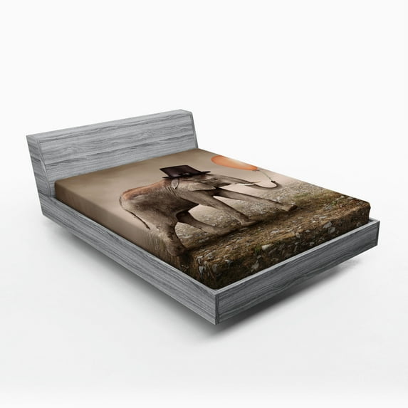 Ambesonne Surreal Fitted Sheet, Illusionist, Full Size, Orange Black Taupe