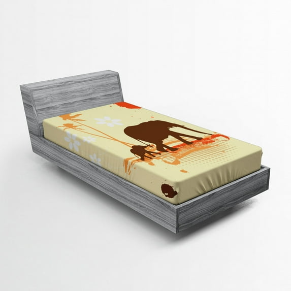 Ambesonne Animal Fitted Sheet, Savannah Tropical Lands Art, Twin XL Size, Orange Brown and Cream