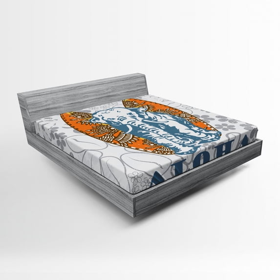 Ambesonne Floral Fitted Sheet, Surfboard and, Full Size, Slate Blue Pale Grey