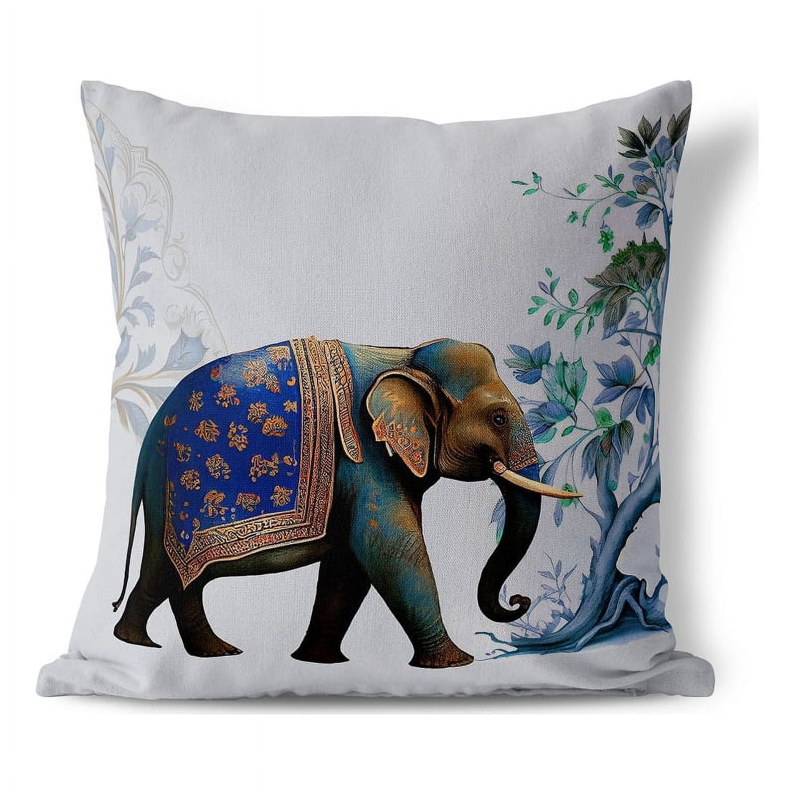 Gray Faux Suede Elephant Flower Accent Pillow 18x18