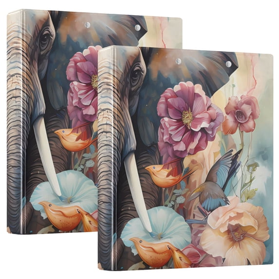 Elephant Flowers Floral 3 Ring Binders 1.5 inch Hardcover File Folders with Interior Pockets A4 Size Organizer for School Office Hospital