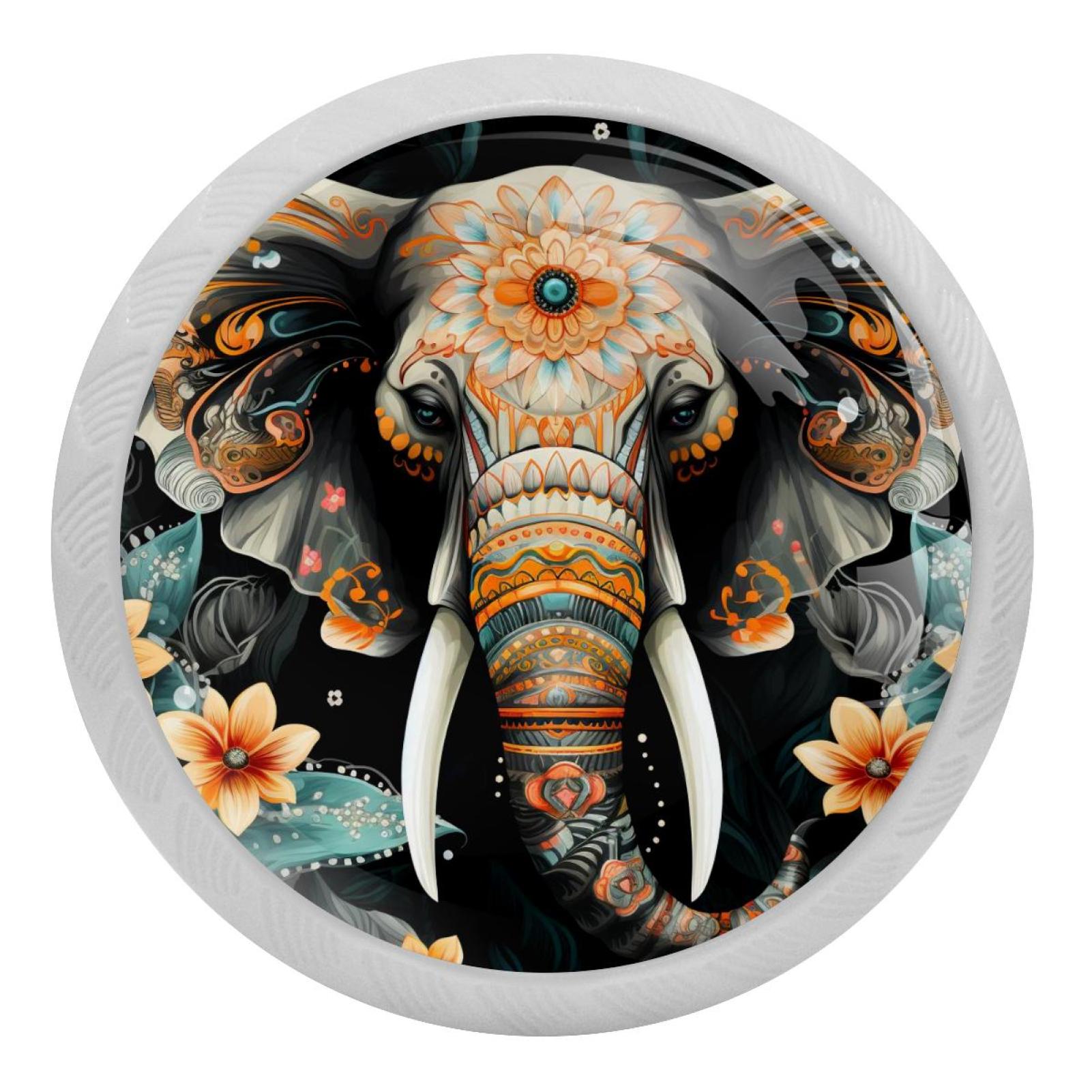 Pack Of 7 Handmade Iron Drawer Knobs - Multicolor Animal Elephant Knobs For Kids' Furniture, Dressers & Cabinets