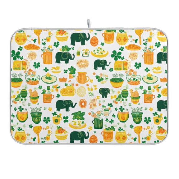Elephant Food Leaves Dish Drying Mat 16x18 Absorbent Microfiber Draining Rack Pad for Kitchen Counter Sink
