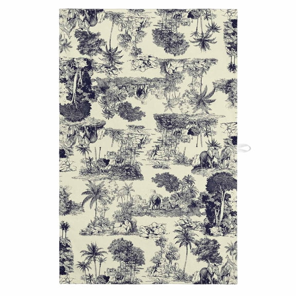 Elephant Forest 1 Pack Kitchen Towel, Water Absorbent Dish Towel, Blue Country Vintage Tropical Animals Decorative Hand Towels - Quick Drying Cloth for Cooking Baking, 18x28 Inch