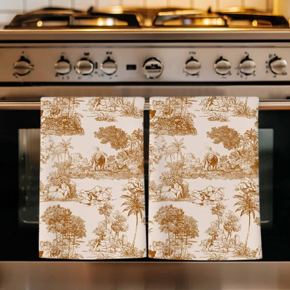 Elephant Forest Kitchen Towels Set of 1, Farmhouse Retro Tropical Trees Animals Absorbent Dish Towels for Kitchen, Microfiber Hand Towel, Quick Drying Tea Towel for Cleaning Decorative Dishcloths
