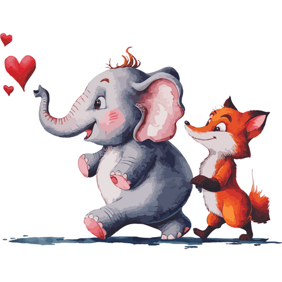 Elephant Fox Love Animal Jungle Wild Adventure Fun Colorful Animals Forest Creature Wall Art Sticker Designs Vinyl Stickers For Home House Walls Rooms Windows Bedroom Decoration Size (12x10 inch)