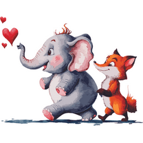 Elephant Fox Love Animal Jungle Wild Adventure Fun Colorful Animals Forest Creature Wall Art Sticker Designs Vinyl Stickers For Home House Walls Rooms Windows Bedroom Decoration Size (12x10 inch)