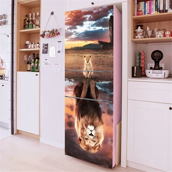Elephant Fridge Sticker Full Door Cover Mural Lovely Animal Refrigerator Stickers Wildlife Removable Wallpaper Decal Home r