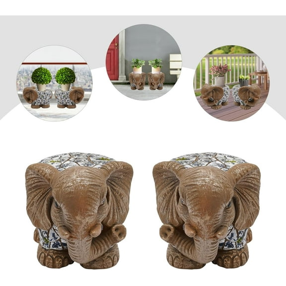Elephant Garden Stool, 2Pcs Side Table, Decorative Garden Stool, Plant Stand, Ceramic Indoor Outdoor Garden Stool, for Living Room, Bathroom, Garden, Homes, Parks, School, Patio