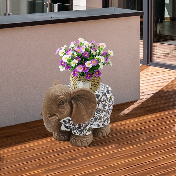 Elephant Garden Stool, Blue and White Porcelain Design, Magnesium Oxide, Durable, Multi-functional, Indoor & Outdoor Use, Ideal Gift