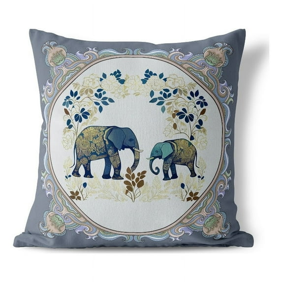 Elephant Garden of Wonder Throw Pillow in Gray 16x16