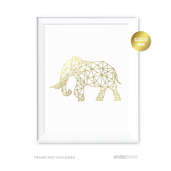 Elephant Geometric Animal Origami Wall Art Metallic Gold Ink Print