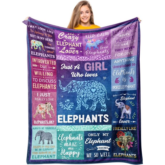 Elephant Gifts for Adults Girls, Best Elephant Gifts for Women, Elephant Decor Unique, Elephant Blanket Throw 60" x 50", Christmas Valentine Mother‘s Day Birthday Gifts for Elephant Lovers