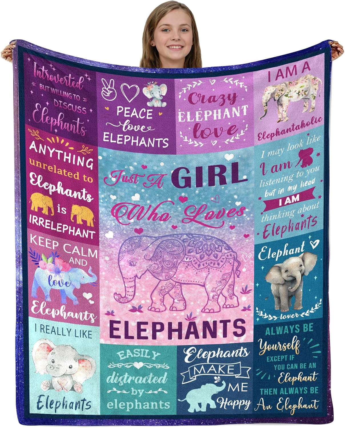 Elephant Gifts for Girls Women Elephant Blanket for Girls Best Gifts for Elephant Lovers Girls - Just A Girl Who Loves Elephants Birthday Elephant Decor Throw Blanket 50"x60"