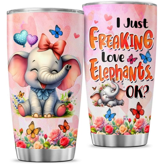 Elephant Gifts, Tumbler 20 Oz With Lid And Straw, Floral Flower, Elephant Freaking Love Elephant