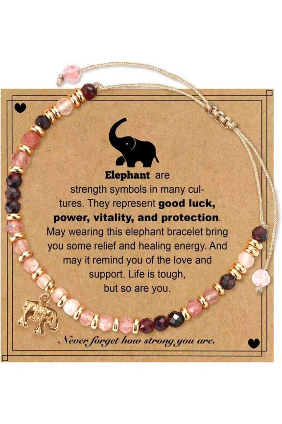Elephant Gifts for Women, Inspirational Gifts for Women, Natural Healing Stone Elephant Bracelet, New Beginnings Gifts, Friendship Gift for Women, Birthday Gift for Best Friends Sisters(Pink)[l76792]