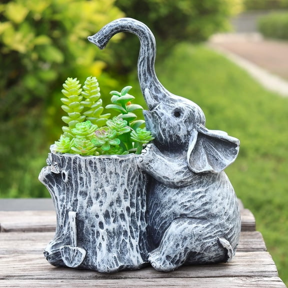 Elephant Gifts for Women Succulent Pots Indoor Planters for Plant Lovers Cute Outdoor Plant Pots Gift Idea for Mother Outdoor Garden Animal Decor Elephant Hug Stump Statue with Drainage Hole